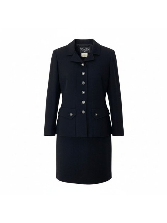 Chanel Jackets & Blazers - Chanel C Vintage Skirt Set Tailored Jacket 40 Black Silk